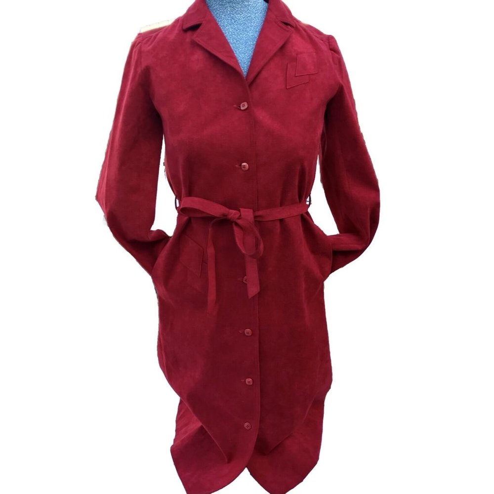Vtg 70s Button Down Faux Suede Polyester Blend Dress 4 Xs S Olympic Ca HTF MOD